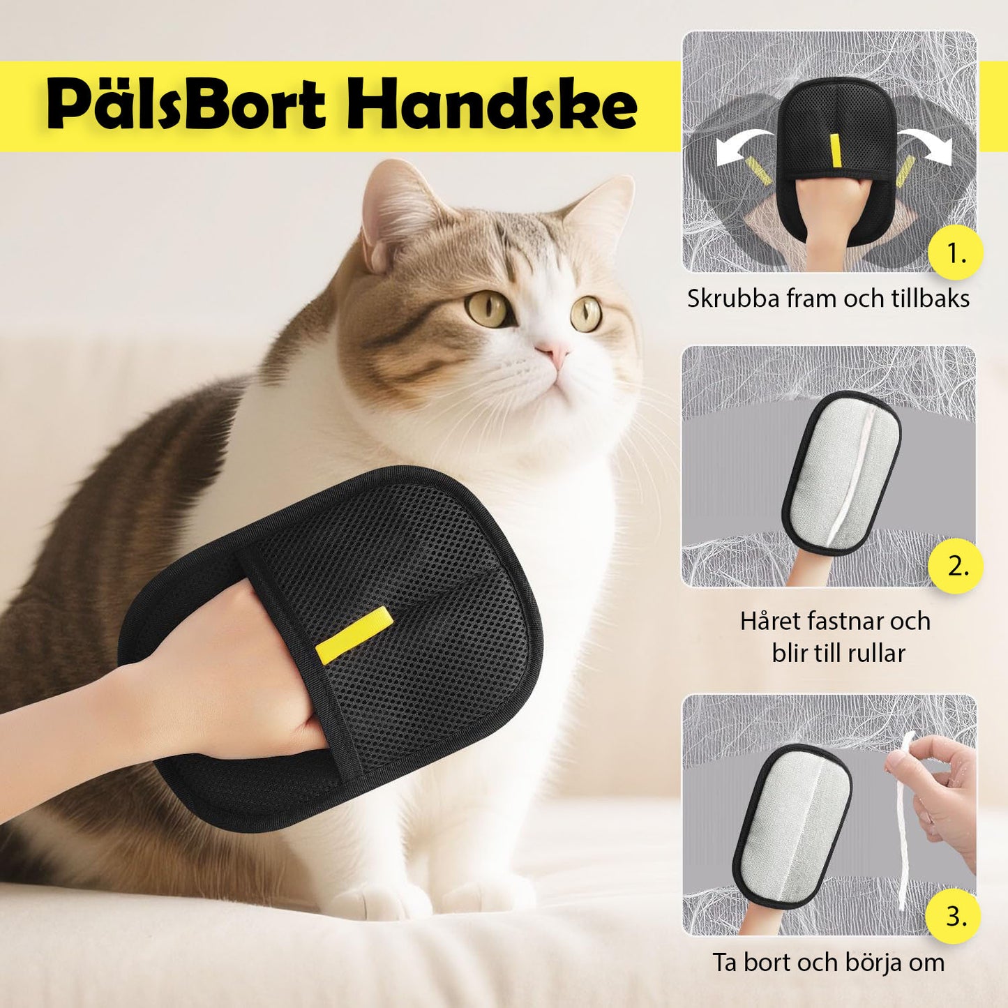 PälsBort Handske - Tar bort djurhår på kläder och möbler